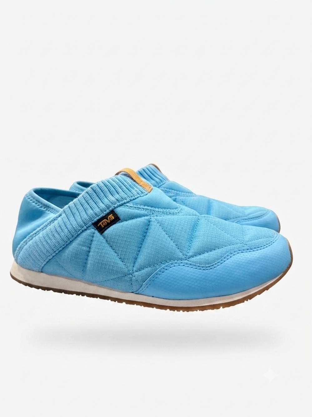 Teva Slip-On Quilted Sneakers in Aqua with Tan Pull Tab